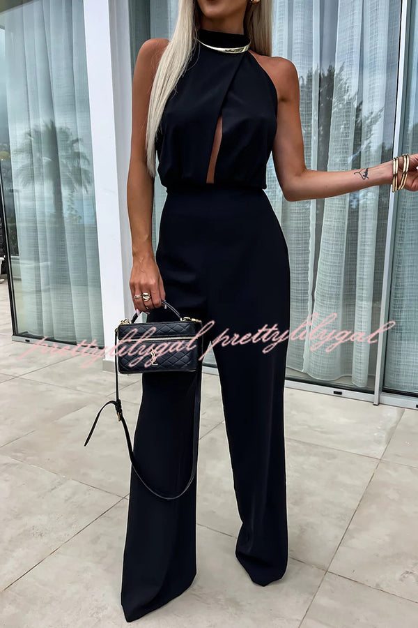 Fashionable Solid Color Sleeveless Hollow Slim Fit Jumpsuit