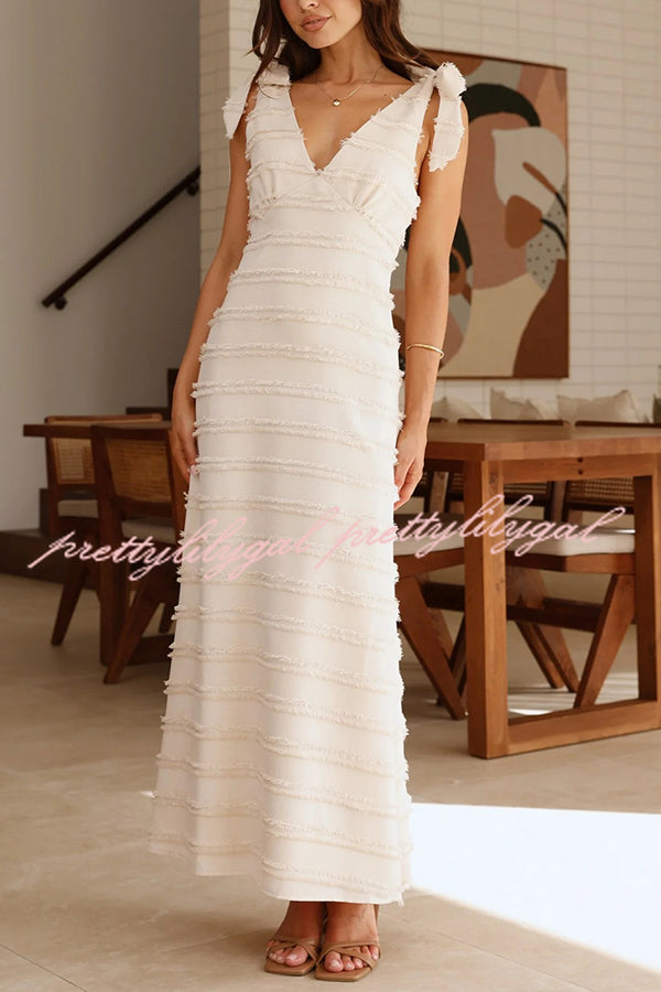 Solid Color V-neck Elegant Sling Lace Up Vacation Maxi Dress