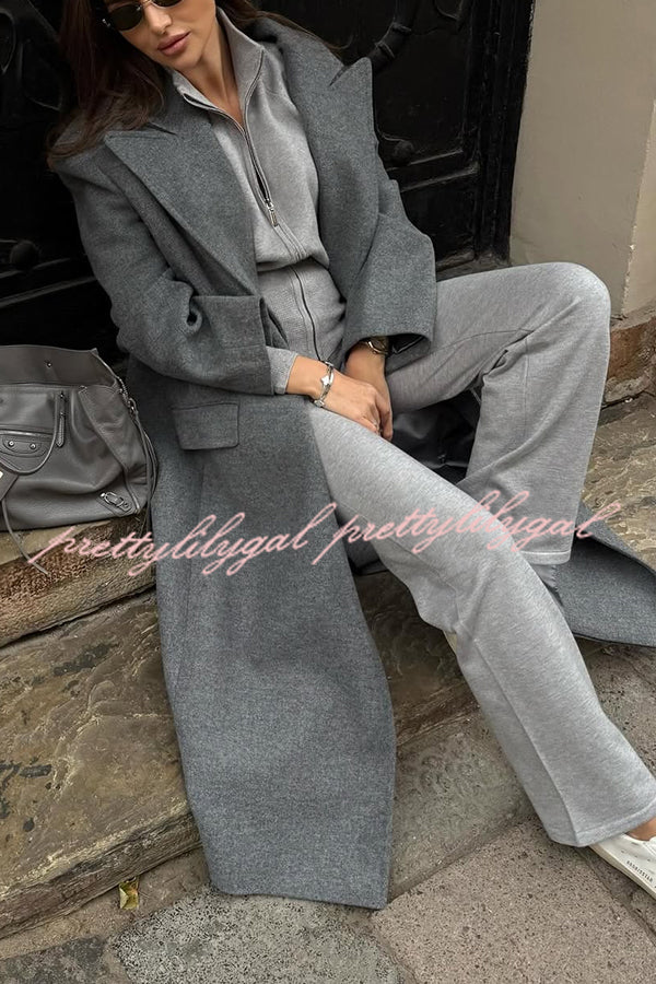 Cozycore Knit Zipper Long Sleeve Cardigan and Stretch Wide Leg Pants Set