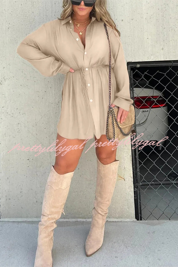 Solid Color Long Sleeve Button Casual Shirt-Style Rompers