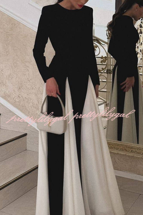 Getting Glam and Elegant Panelled Tulle Long Sleeve A-line Maxi Dress