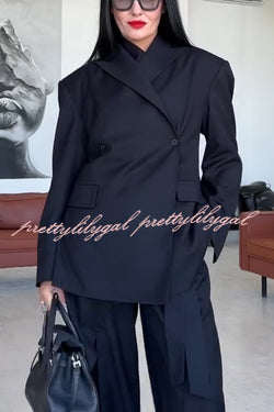 Urban Charm Shoulder Pads Asymmetrical Back Button Lapel Oversized Blazer