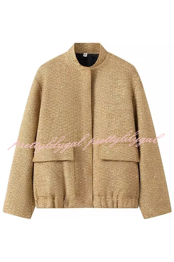 Fashion Sequin Long Sleeve Casual Pocket Loose Jacket