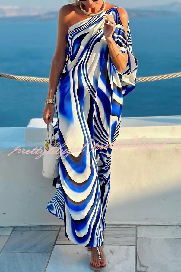 Sirinda Unique Printed Cutout One-shoulder Holiday-style Loose Maxi Dress
