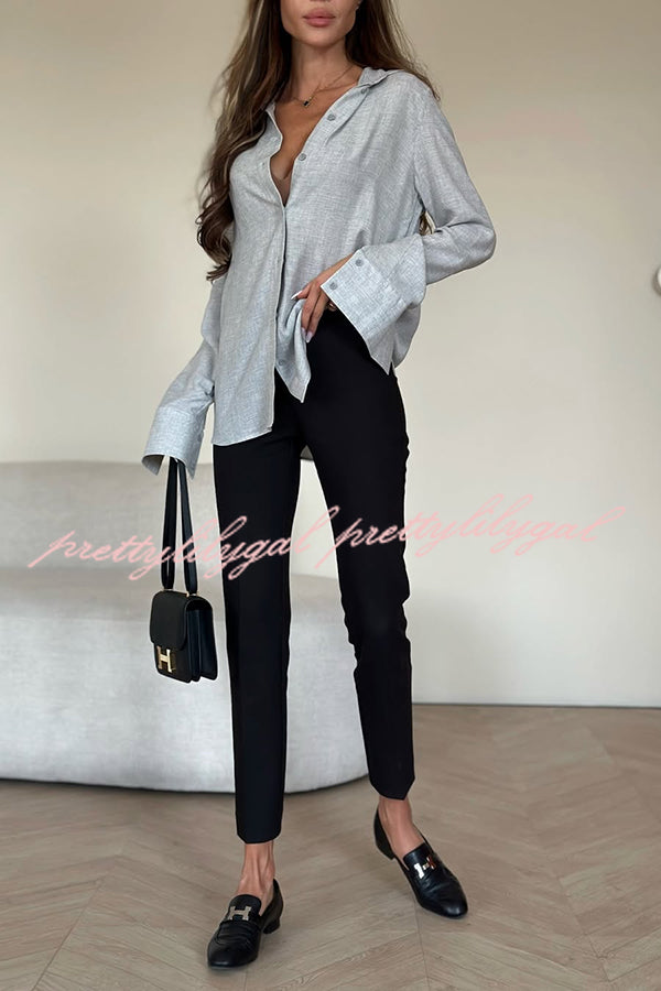 All for You Button Up Long Slit Sleeve Relaxed Blouse