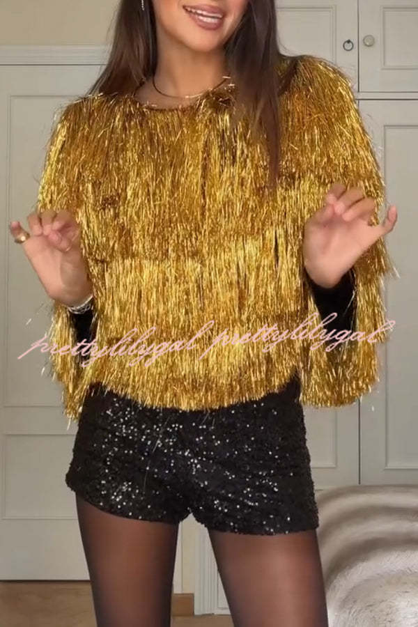 Start The Party Gold Foil Tassels Long Sleeve Jacket