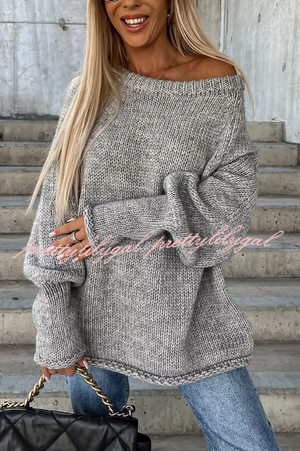 Casual Street Atmosphere Knit Wide Neck Loose Sweater