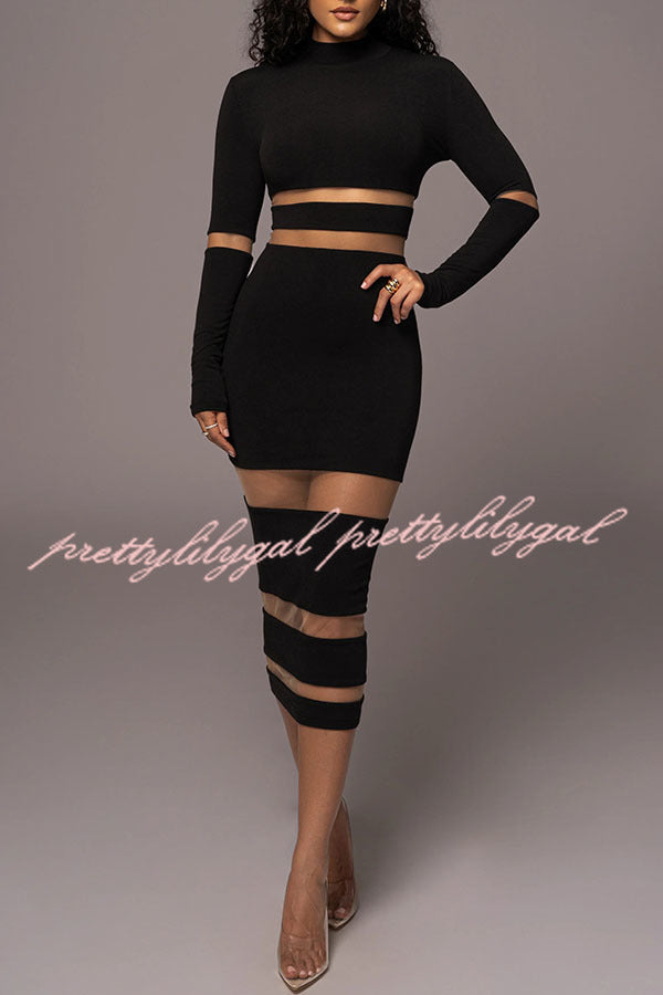 Noir The One High Neck Long Sleeve Midi Dress