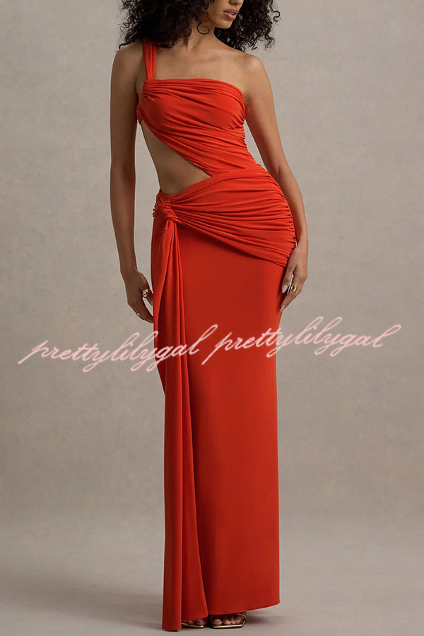 Sexy One-shoulder Backless Ribbon Pleated Slim Maxi Dress