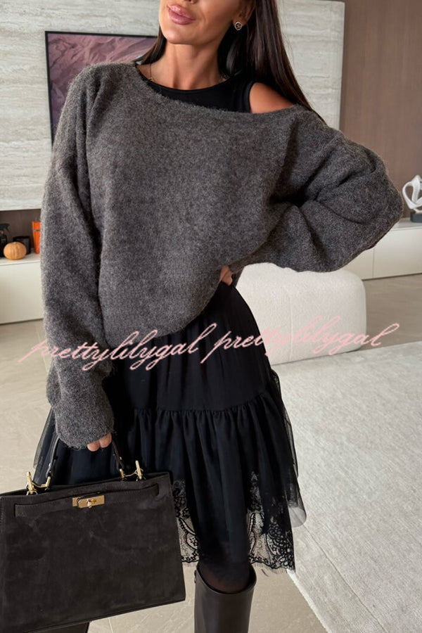 Upper East Chic Knit Wide Neck Long Sleeve Relaxed Sweater