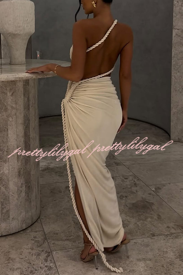 Juliana Rope Detail Ruched One Shoulder Cutout Stretch Maxi Dress