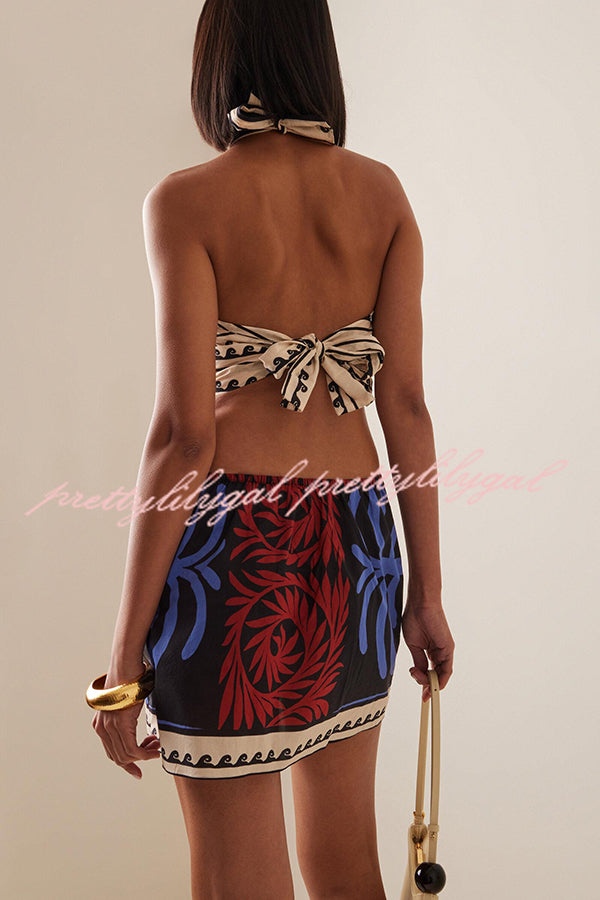 Unique Printed Sexy Halterneck Resort Beach Mini Dress