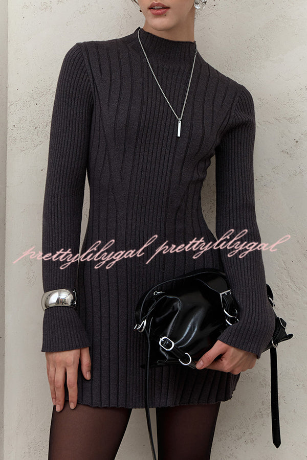 Solid Color Long-sleeved Slim-fit Elegant Knitted Mini Dress