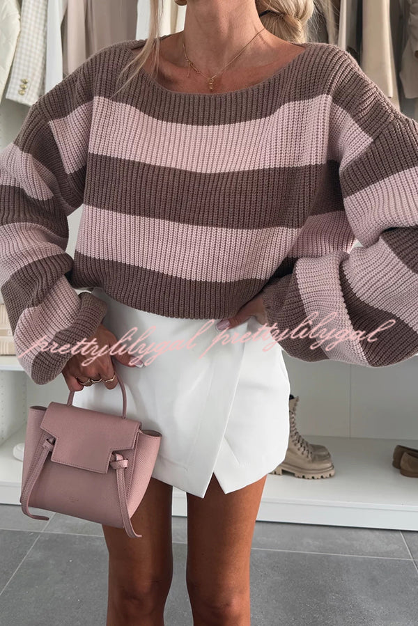 Fashion Striped Loose Long-sleeved Crew Neck Knitted Sweater