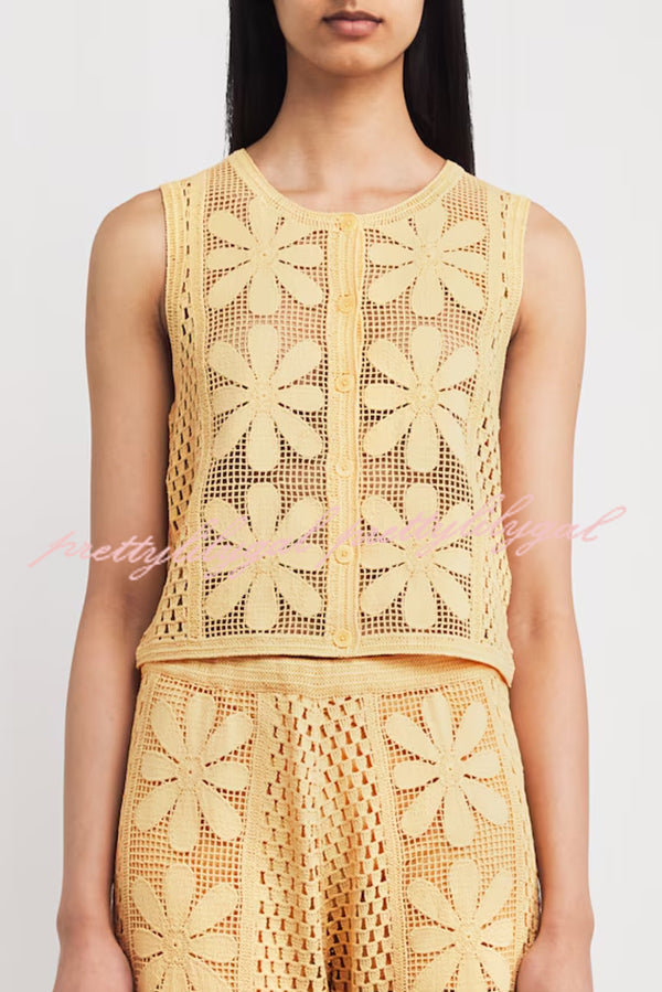 Fashion Embroidered Hollow Sleeveless Round Neck Knitted Vest
