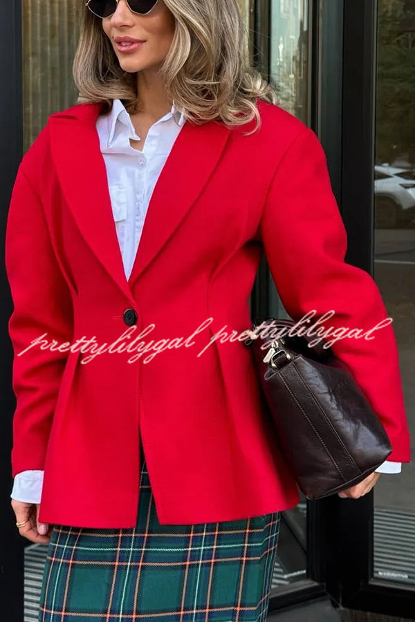 Sweet Festival Single Button Waisted Long Sleeve Lapel Blazer