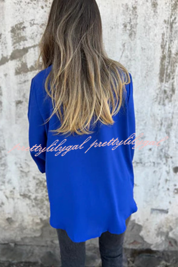 Solid Color Lapel Button Pocket Casual Long Sleeve Shirt