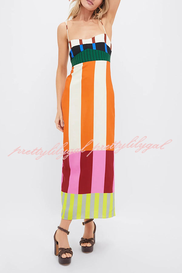 Unique Striped Color Block Printed Suspender Slit Slim Fit Maxi Dress –  prettylilygal