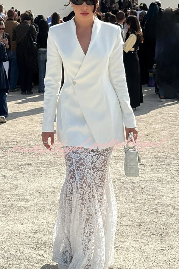 Poetic Muse Stand V-neck Rhinestone Button Up Long Sleeve Blazer