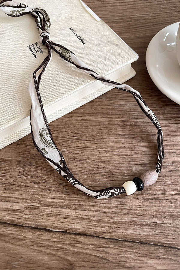 Vintage Pull-out Silk Scarf Beaded Necklace