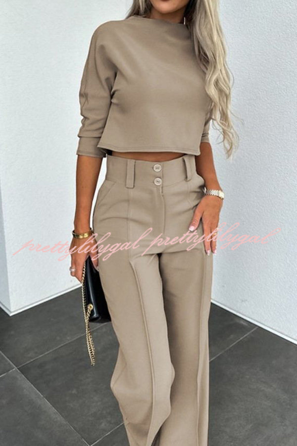 Luisa High Neck Half Sleeve Crop Top and High Rise Pocketed Flare Pants Set