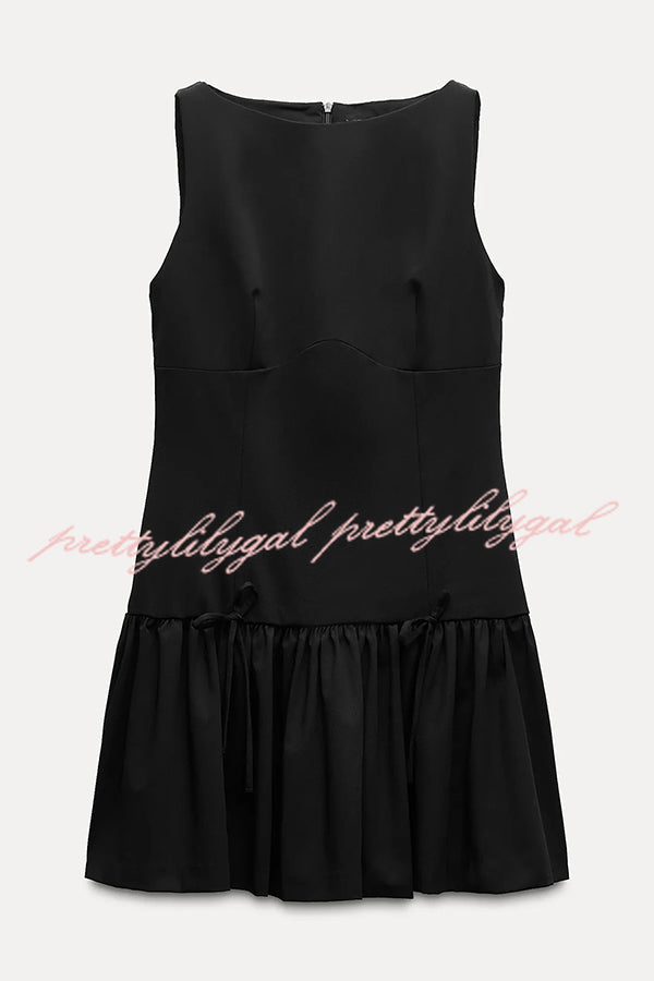 Solid Velvet Bow Embellished Sleeveless Mini Dress