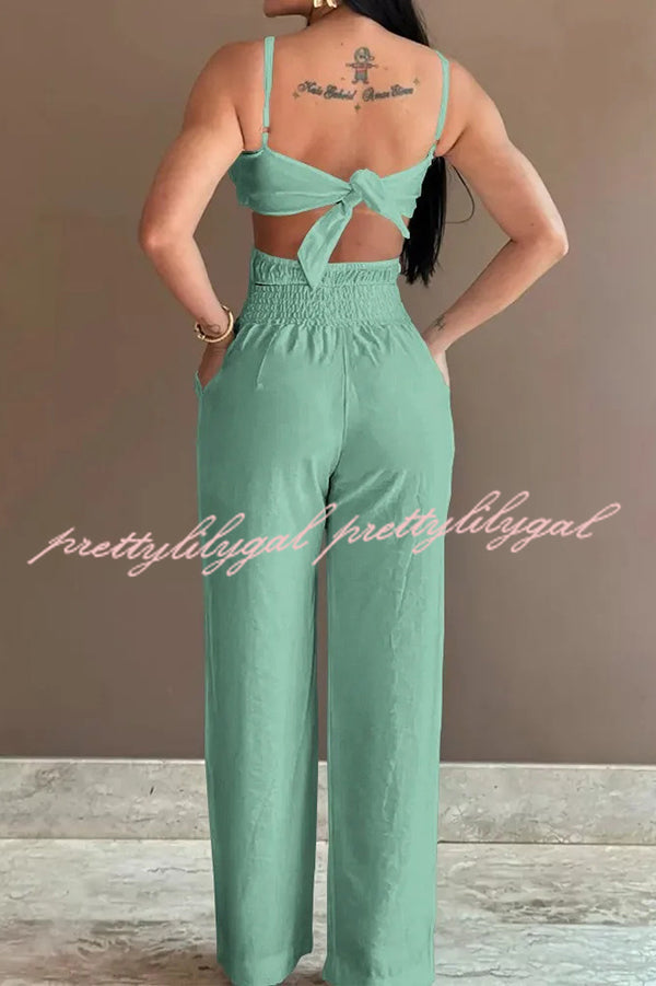 Three-dimensional Flower Accessories Hollow Pocket Jumpsuit