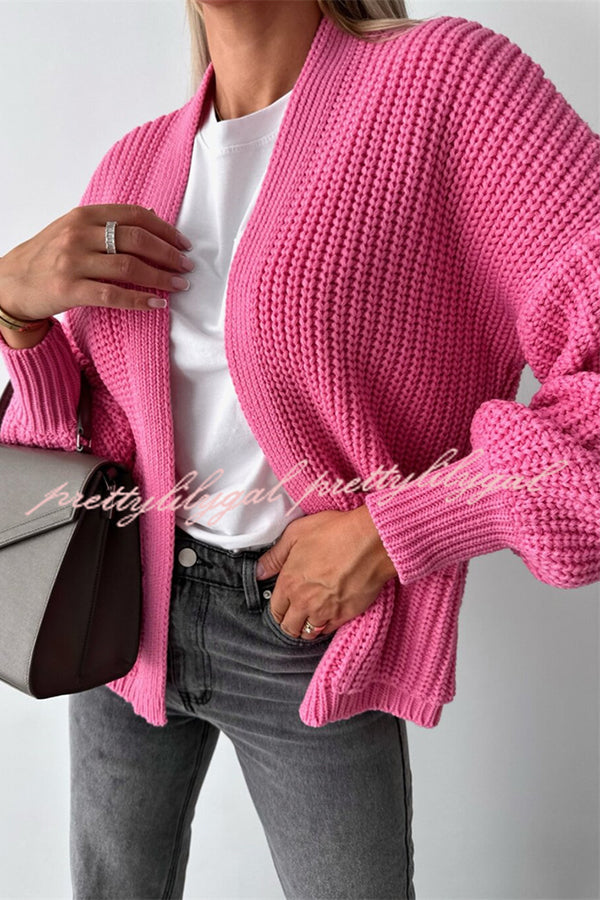 Solid Color V-neck Long-sleeved Casual Knitted Cardigan