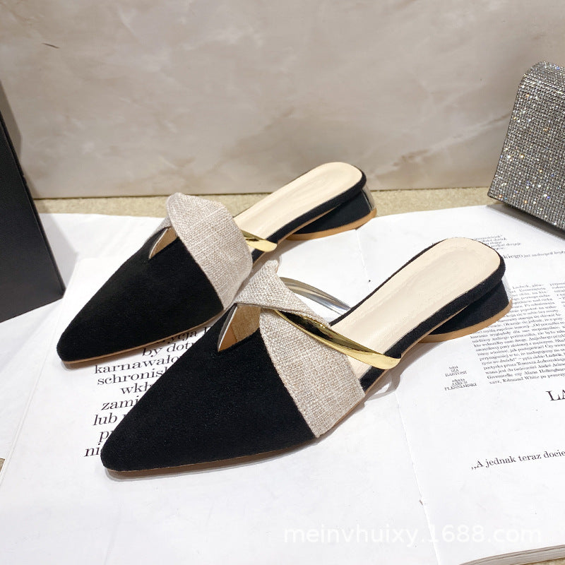 Fashionable Outer Wear Pointed Toe Simple Thick Heel Shoes