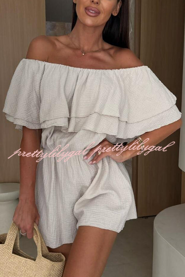 Solid Color Off-shoulder Ruffled Casual Waist Rompers