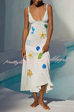 Beach Shell Printed Sling Vacation Style Loose Maxi Dress