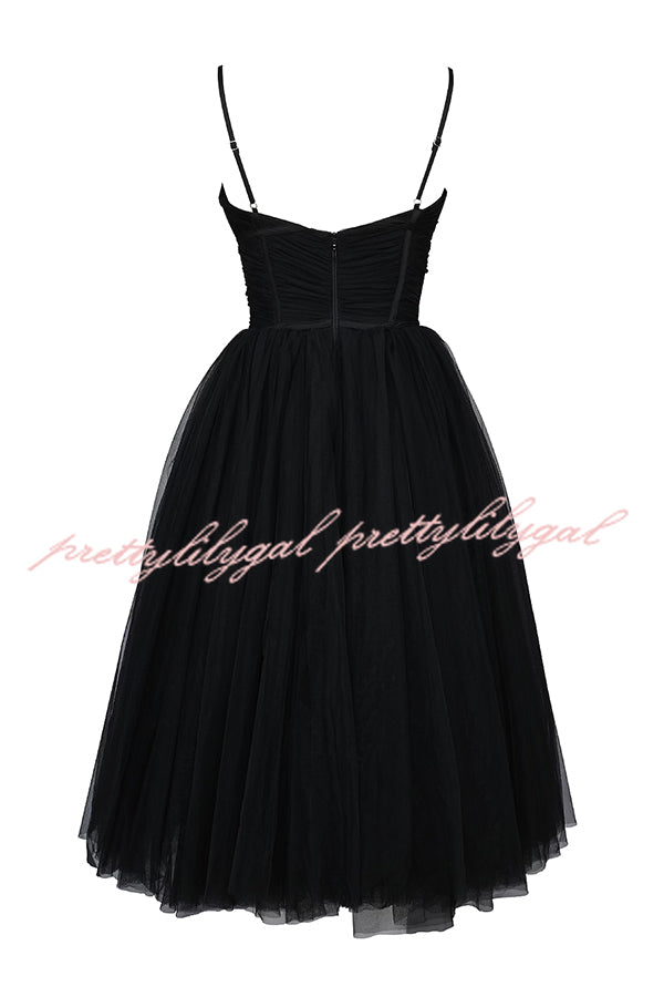 Royal Treatment Tulle Bows Detail Ruched Slip Midi Dress