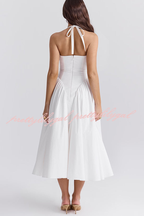 Romantic Picnic Halter Neck Open Back High Waist Midi Dress