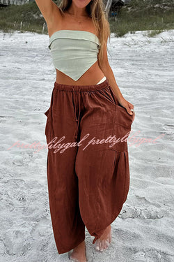 Diani Linen Blend Drawstring Waist Pocketed Loose Pants