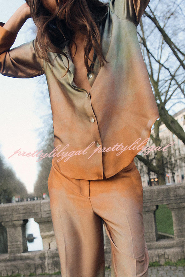 Fashionable Gradient Print Lapel Long Sleeve Casual Shirt