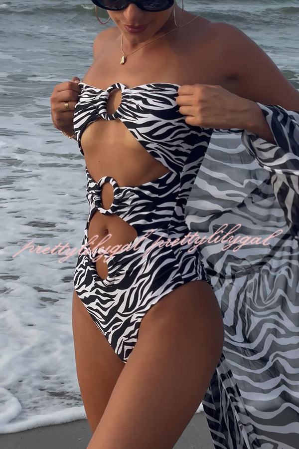 Marsie Zebra-print Ring Cutout Details Off Shoulder Stretch One-Piece Swimsuit