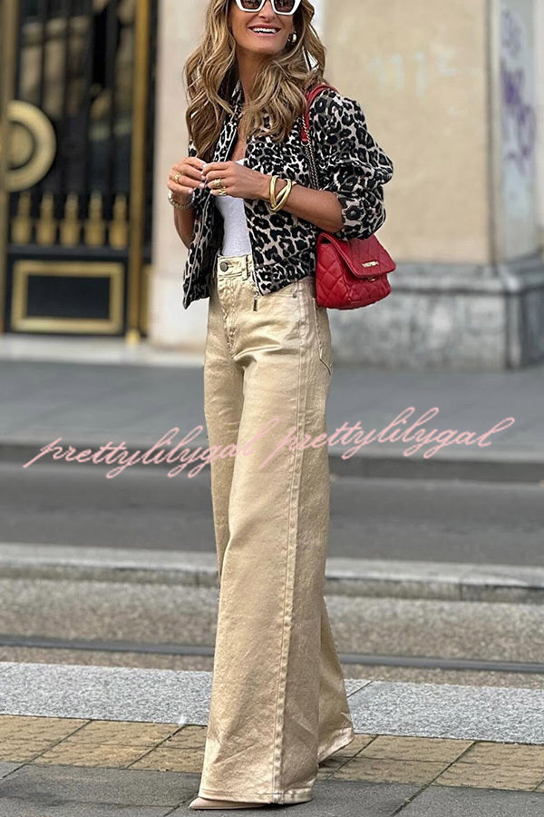 Dashing Darling Metallic Fabric High Waist Pocketed Wide Leg Pants