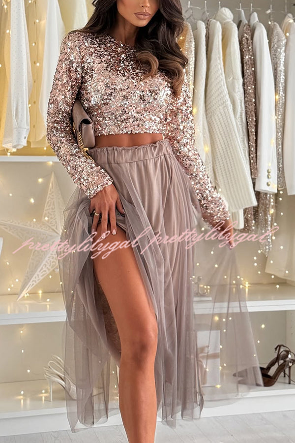 Holiday Party Tulle High Rise Elastic Waistband A-line Midi Skirt