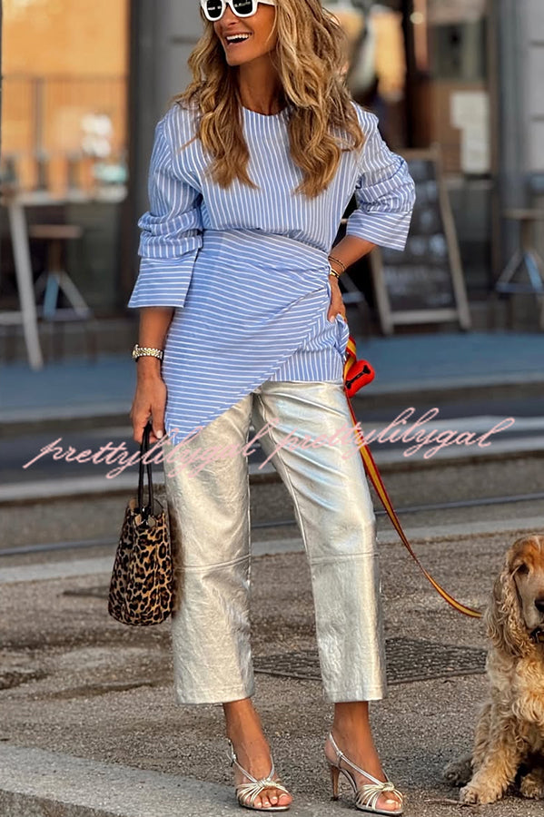 Tanie Metallic Fabric Mid-rise Pocket Cropped Wide Straight-leg Pants