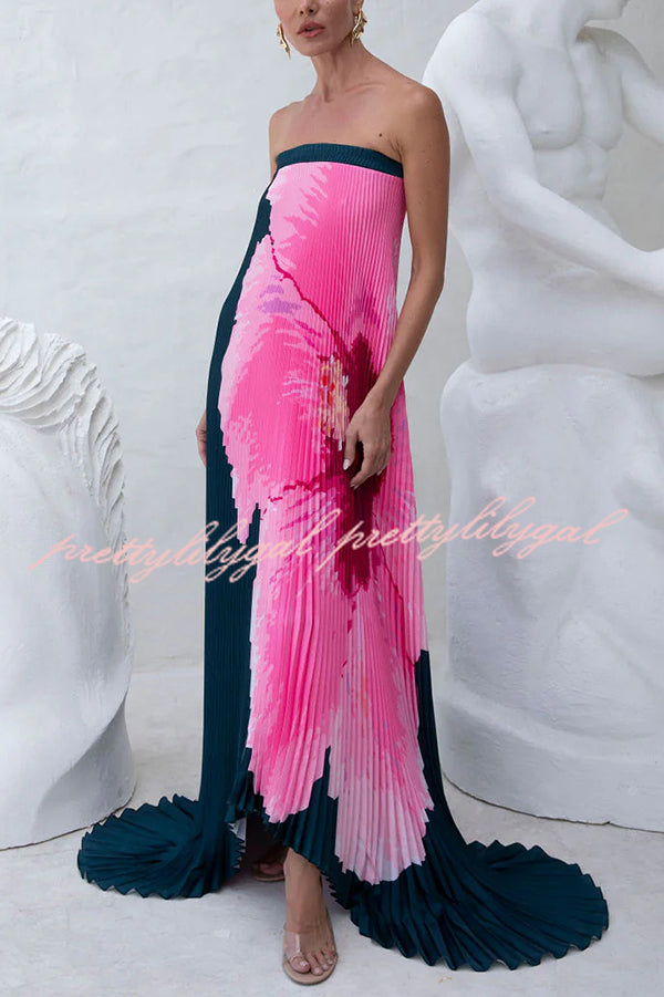 All about Her Pleated Floral Print Off Shoulder A-line Maxi Dress
