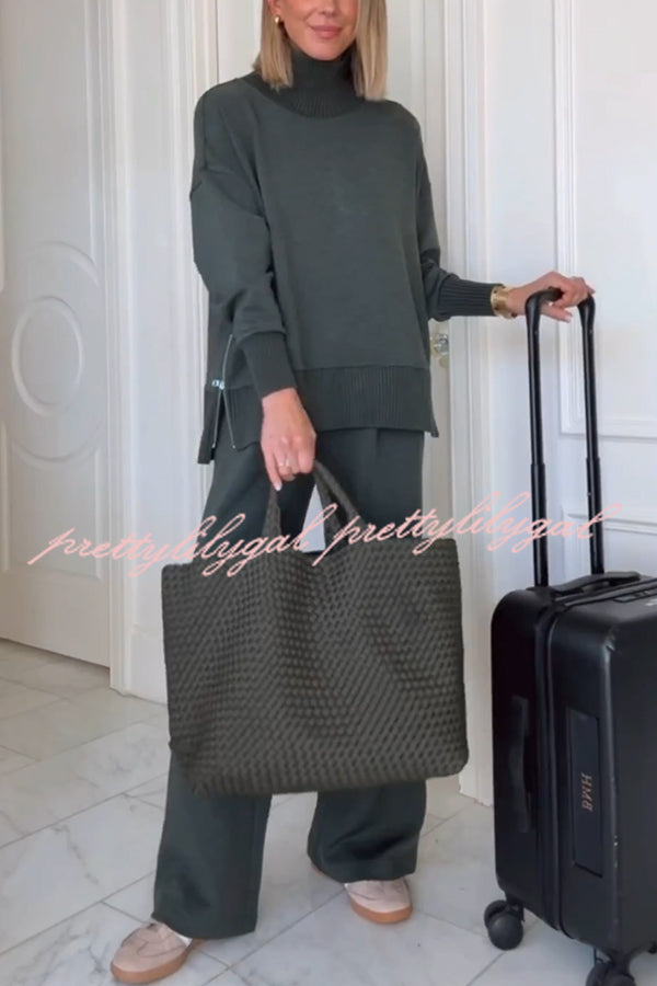 Barker High-Neck Long Sleeve Side Zipper Sweatshirt and Elastic Waist Pocketed Loose Pants Set