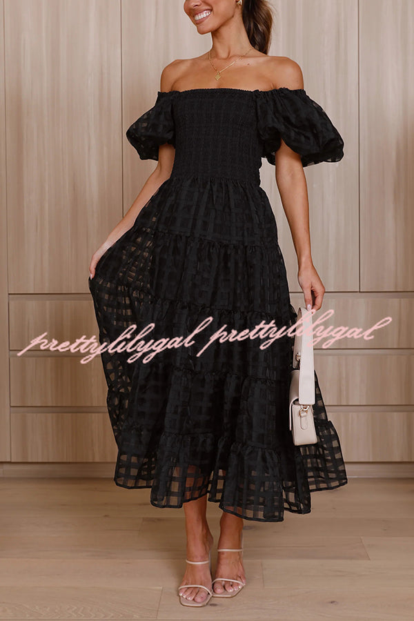 Solid Color Off-shoulder Lantern Sleeve Patchwork Midi Dress