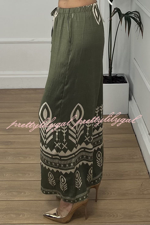 Unique Print Elastic Waist Casual Pocket Wide Leg Pants