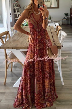 Celeste Boho Printed Strap Elastic Waist Maxi Dresses