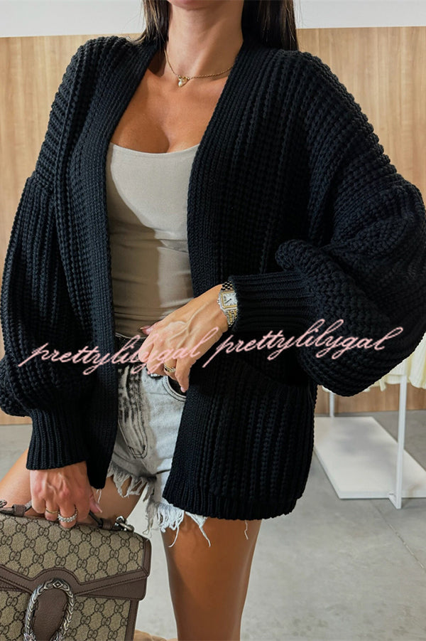 Solid Color V-neck Long-sleeved Casual Knitted Cardigan