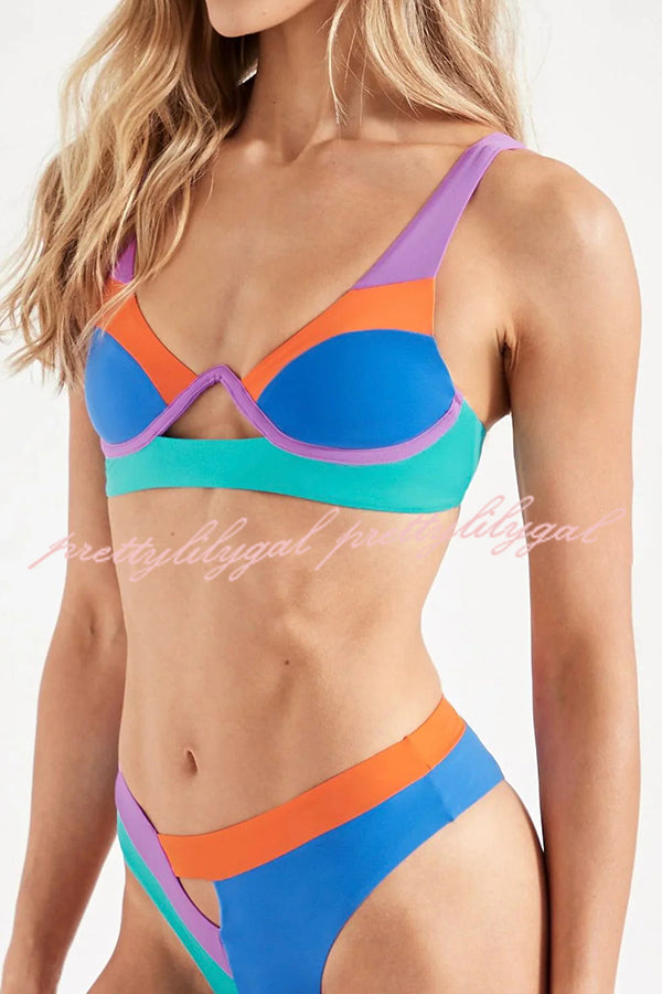 Winter Escape Colorblock Cutout Mid Rise Stretch Bikini Swimsuit