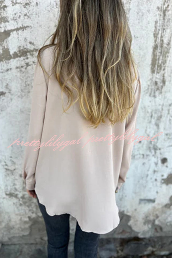 Solid Color Lapel Button Pocket Casual Long Sleeve Shirt