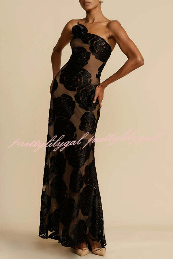 Timeless Elegance and Sexy Floral Print Asymmetrical Neckline Maxi Dress