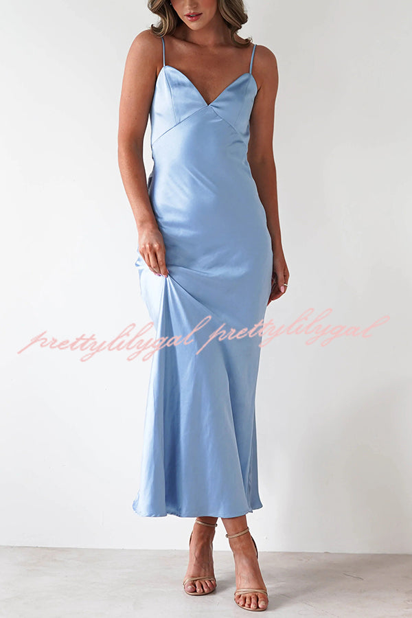 Satin Elegant Sling Backless Lace-Up Midi Dress