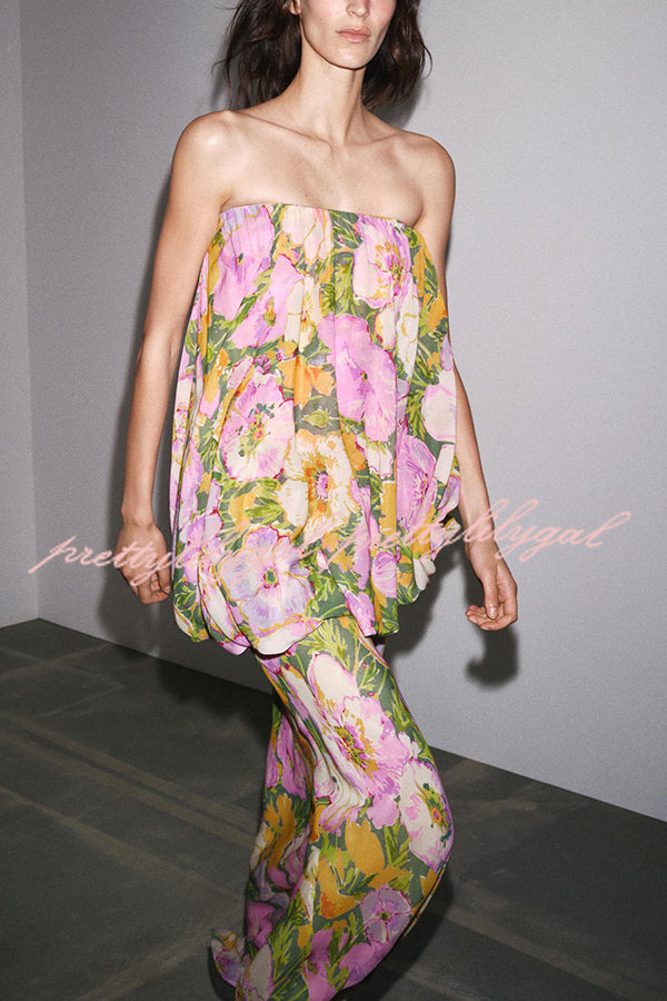 Floral Print Off-the-shoulder Irregular Loose Maxi Dress